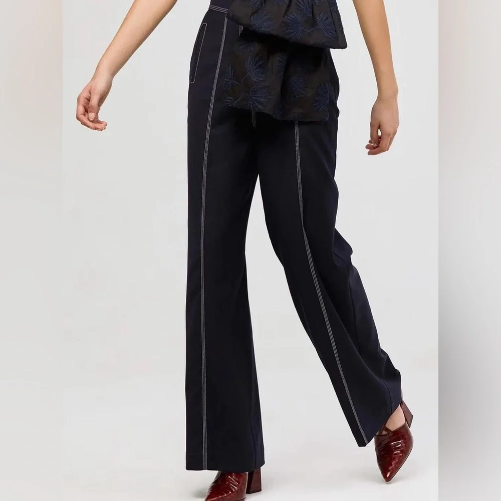 Acler Black Wide Leg Pants with White Stitching - Picture 6 of 8